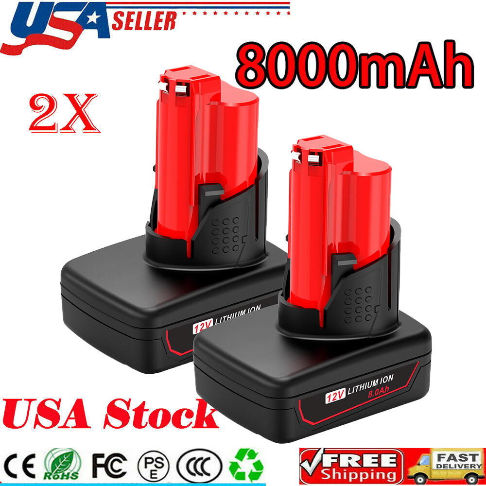 2Pack 8.0Ah For Milwaukee for M12 Battery LITHIUM Extended Capacity 48-11-2460🔥