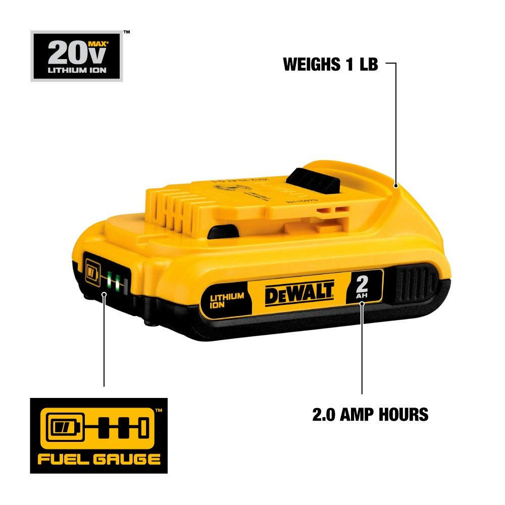 DEWALT 20V MAX Battery, Compact 2.0Ah (DCB203) 2.0 Ah, Yellow/Black