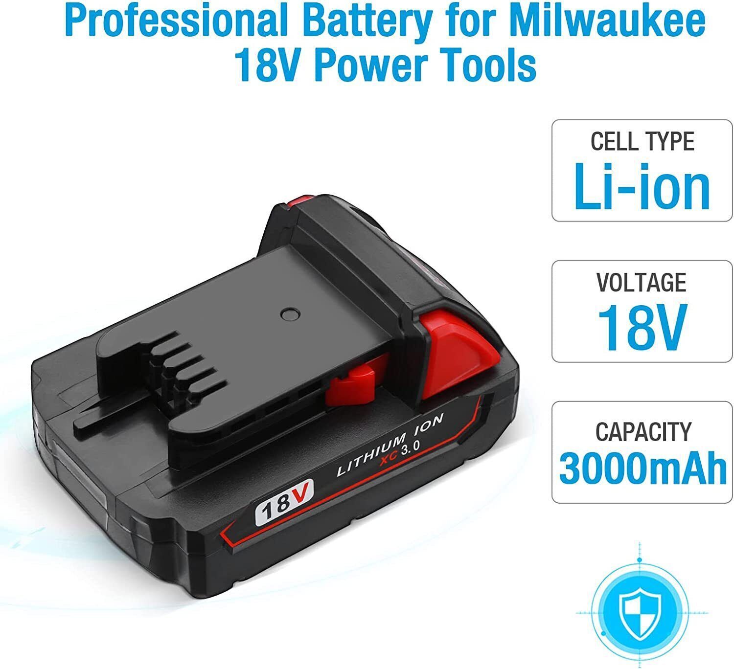3.0AH Battery Fit For-Milwaukee M18 18V Lithium-ion Extended Capacity 48-11-1860