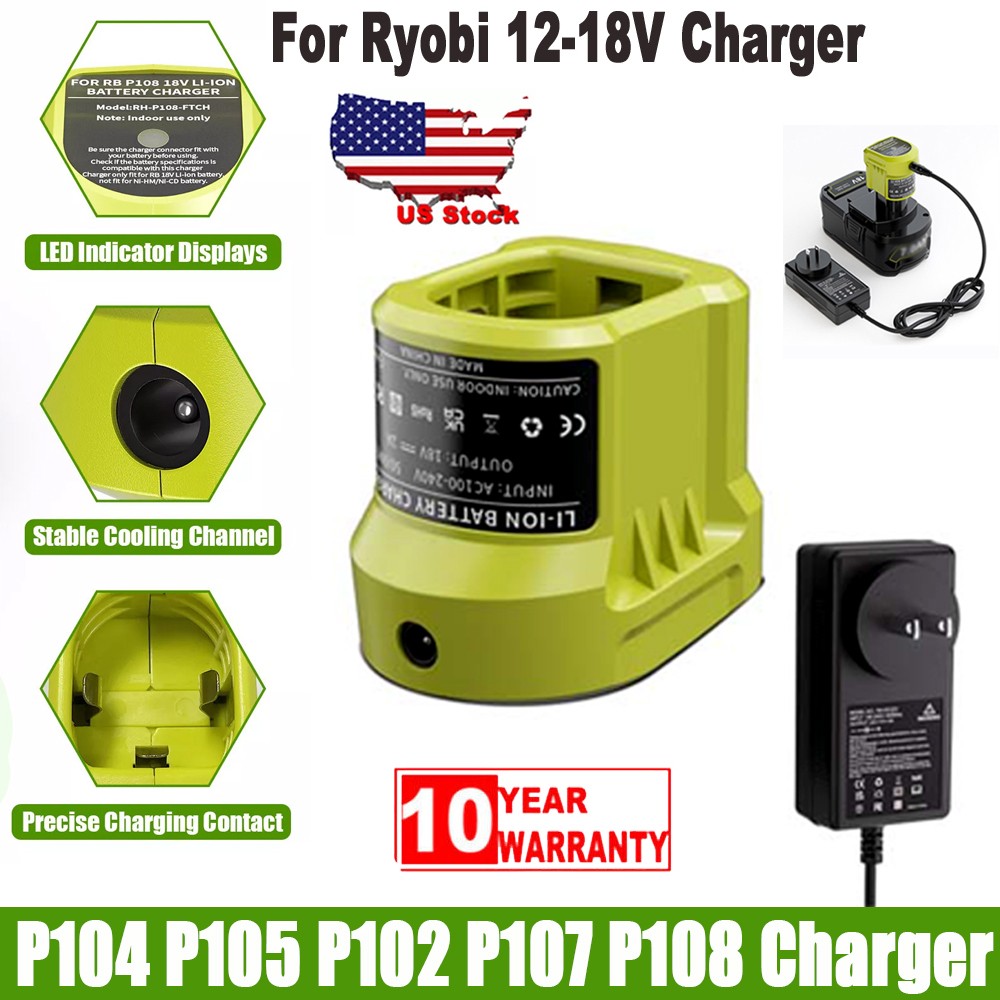 1X Charger For Ryobi 18V Li-ion Battery One P105 P102 P107 P108 P106 12V-18V