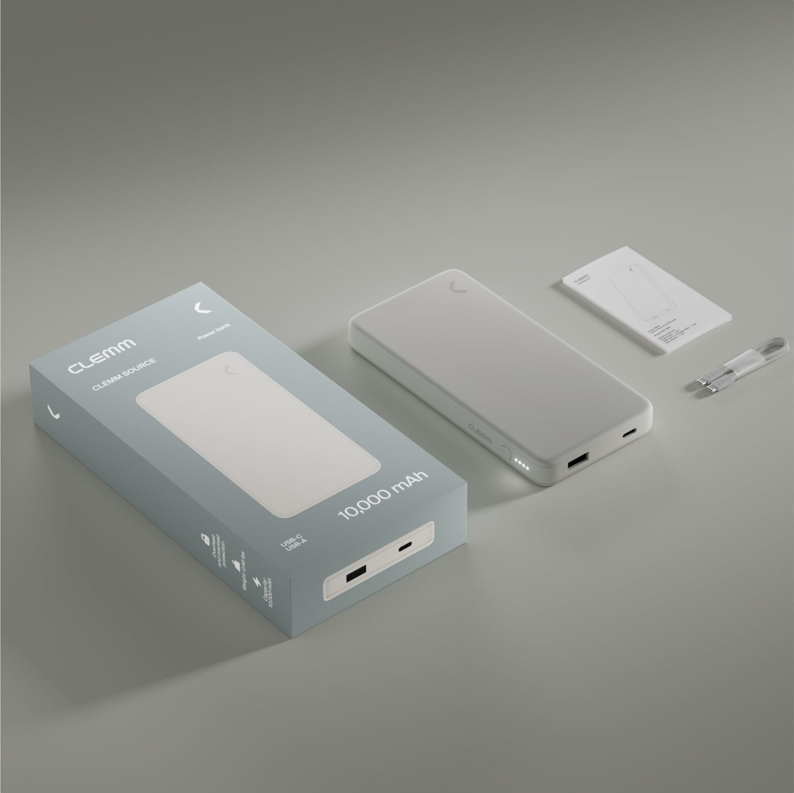 Clemm Portable Charger 10000Mah Dual Port Usb-A Usb-C Ivory