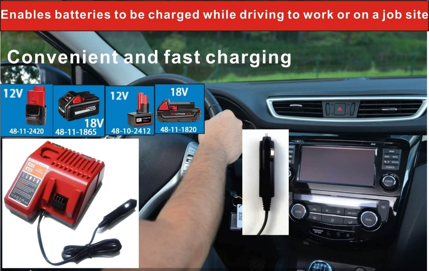 Compatible with Milwaukee 48-59-1810 Vehicle/Car Charger for M12/12V 18V/M18 Bat