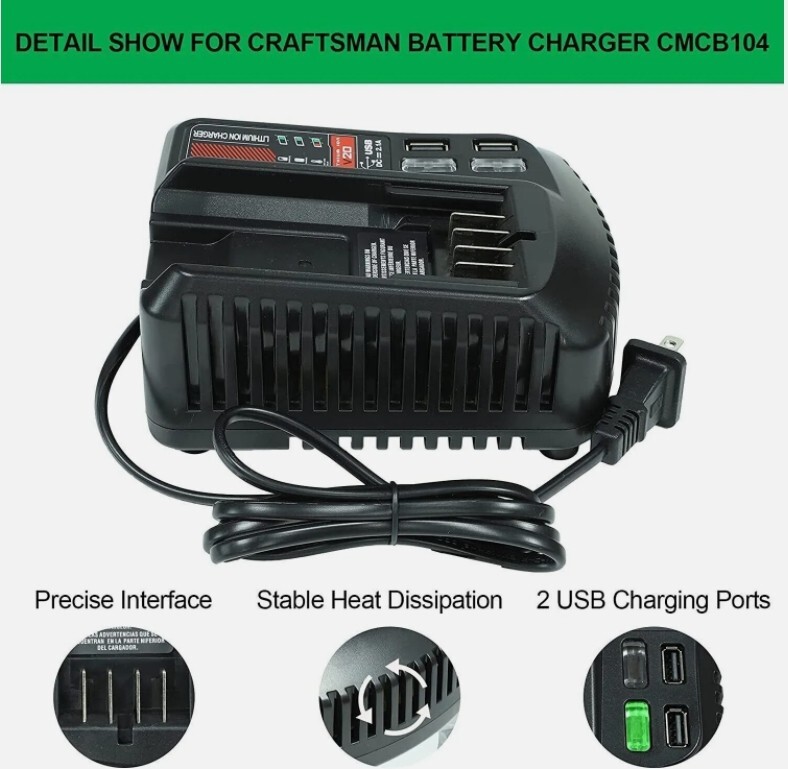 Battery Charger For CRAFTSMAN CMCB104 V20 20V MAX 20-Volt Li-Ion Tool CMCB100