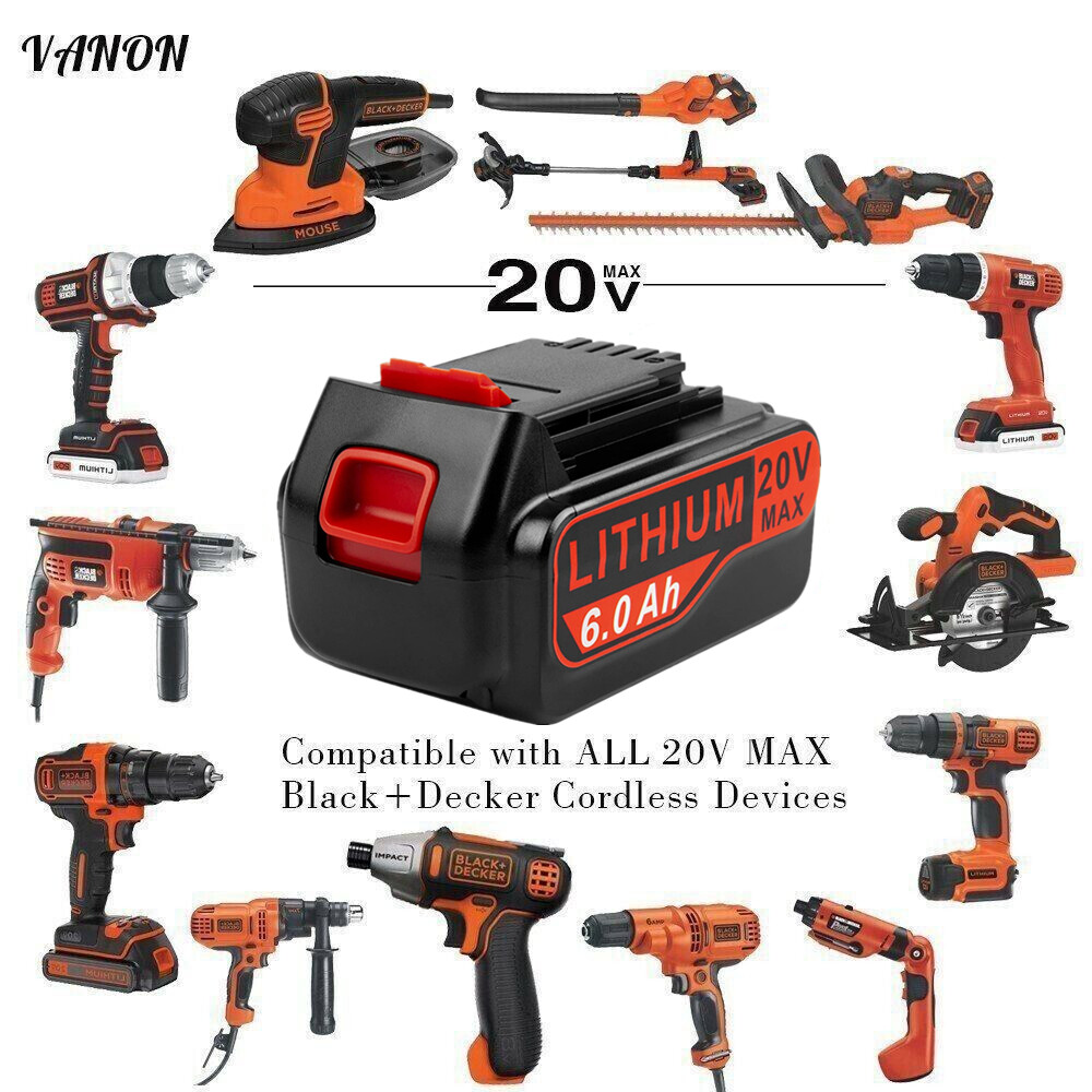 8.0Ah 20V MAX Battery for Black + Decker 20V Lithium LB20 LBX20 LB2X4020 LBXR20