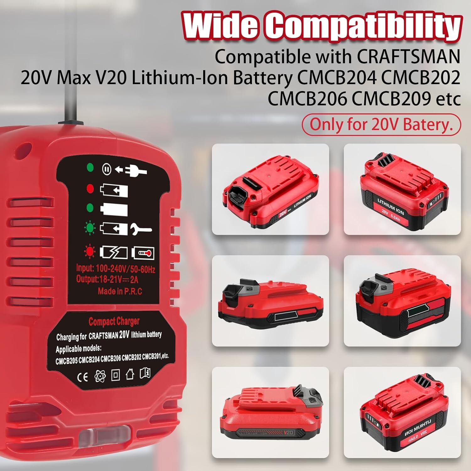 for Craftsman 20V Battery Charger Portable Charger Station with LED Indicator