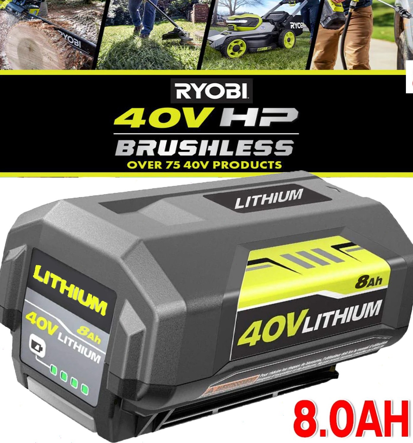 1-2X Battery & Charger For Ryobi 40V With LED Lithium 40-Volt OP406VNM OP40602