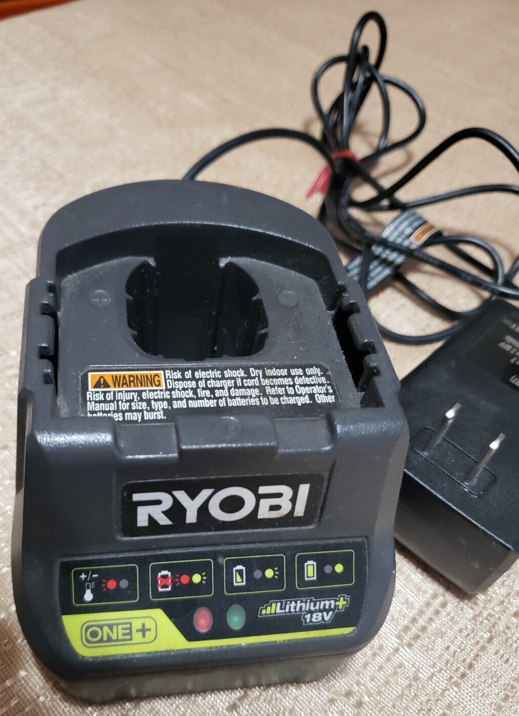 Good Used RYOBI P118B ONE+ Lithium+ 18V Class 2 Battery Charger 120V 60W