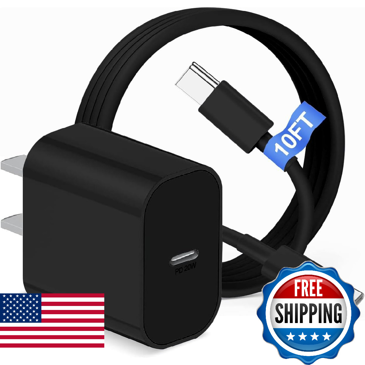 Cooncxen Iphone 17 16 15 Charger Block And 10Ft Type C To C Cable Cord Long 20W