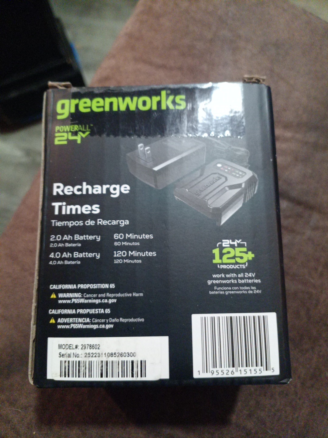 Greenworks 24V Genuine Compact Battery Charger 24 volts + owner’s manual NIB