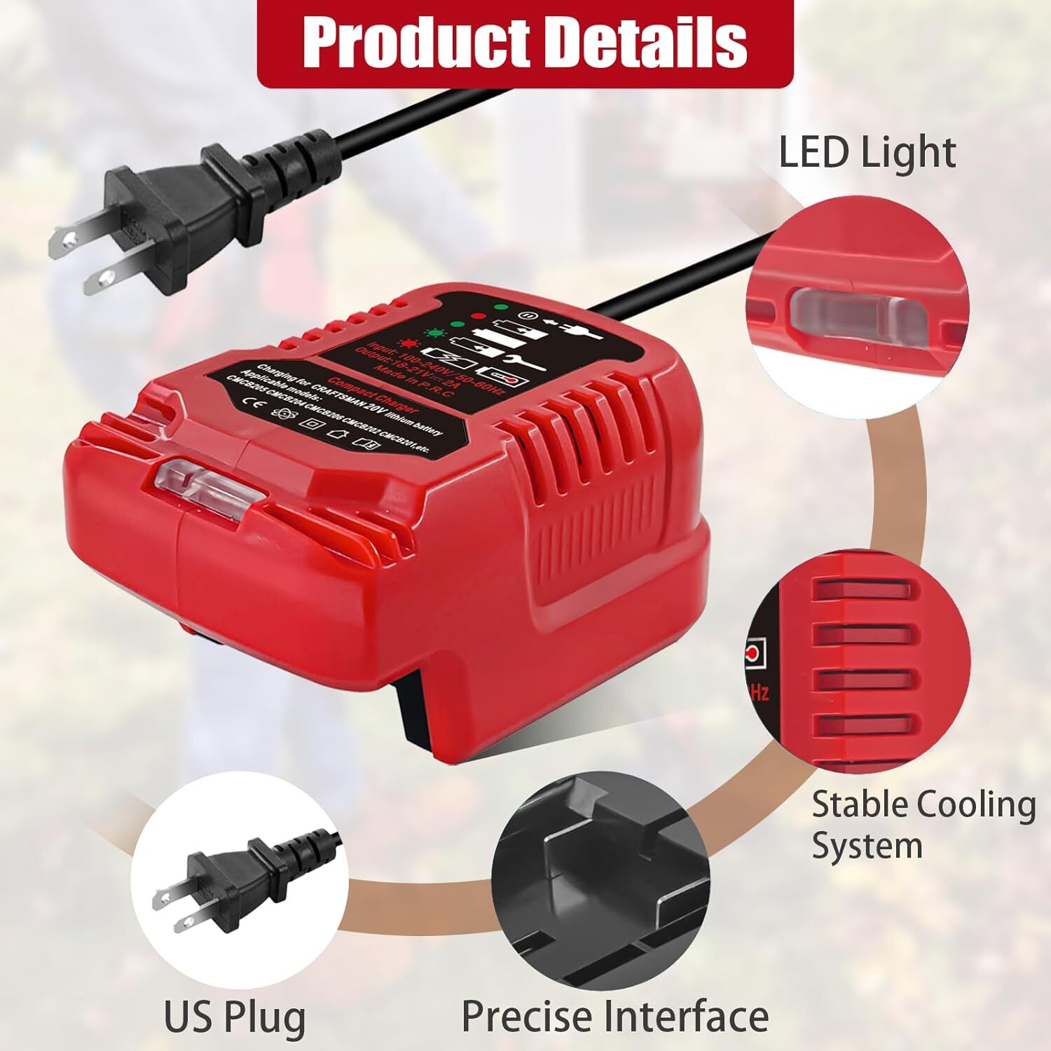for Craftsman 20V Battery Charger Portable Charger Station with LED Indicator