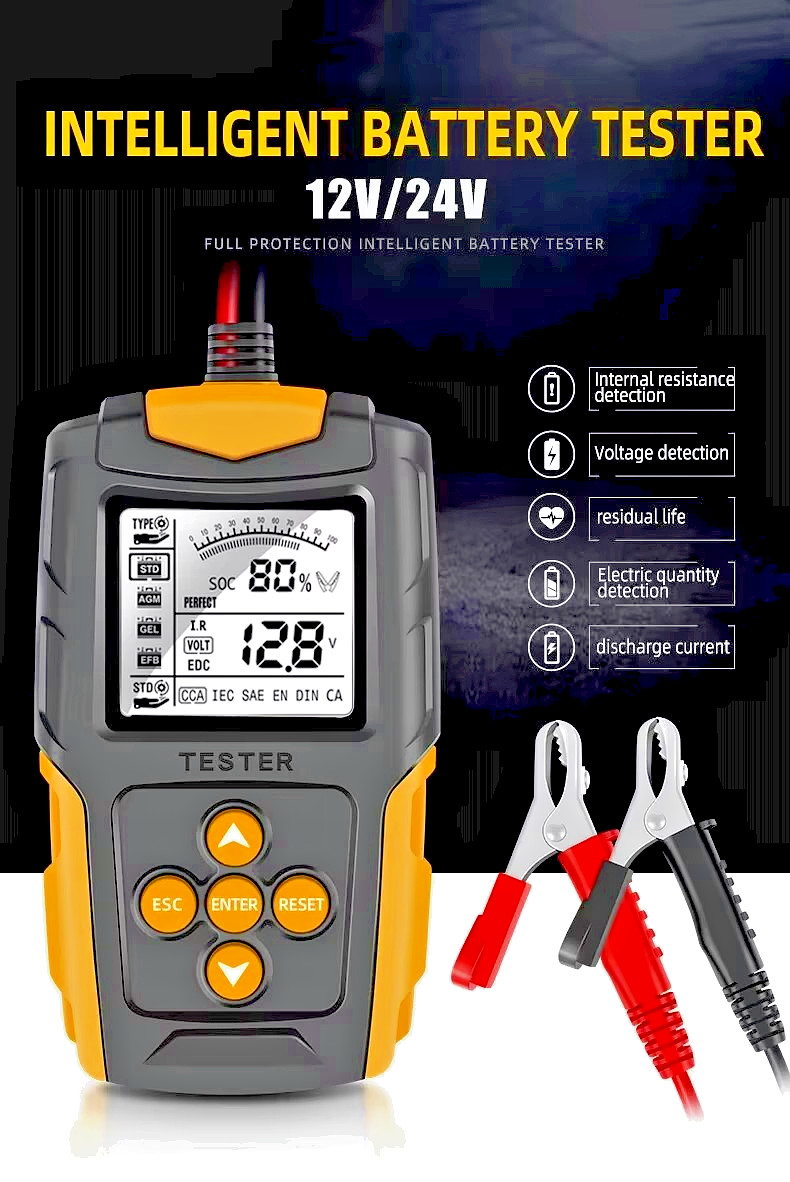 ⚡ Vehicle Battery Tester 12V 24V – LCD Analyzer for Cranking & Charging