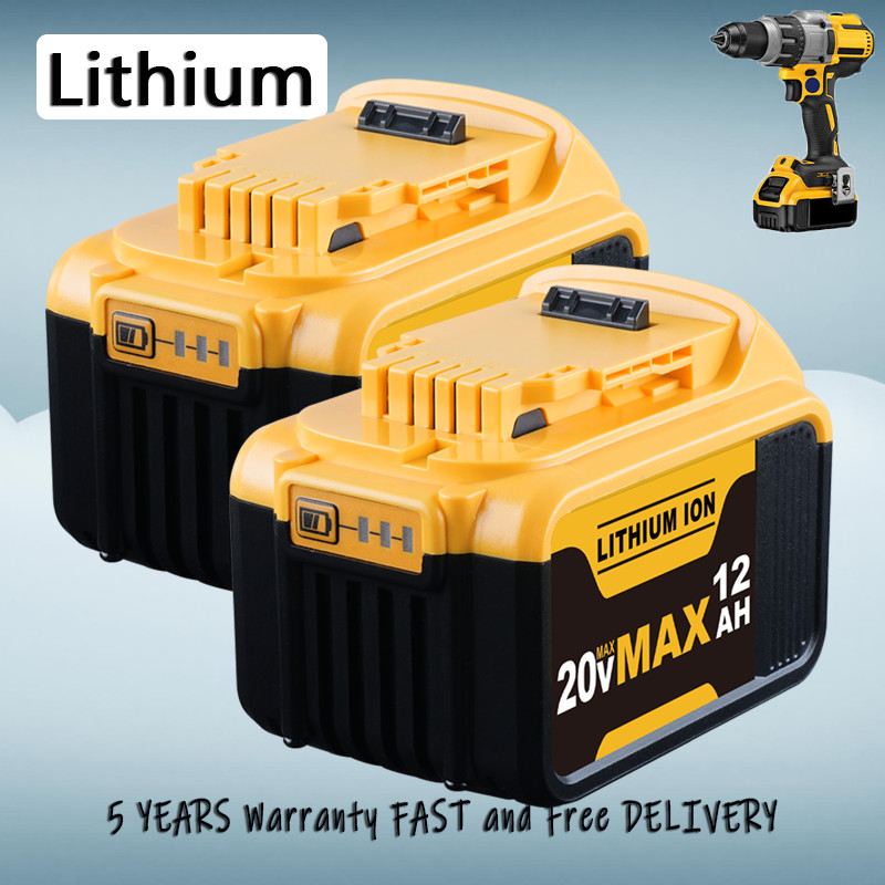 2PCS 20V DCB201 For Dewalt 20 Volt Max Lithium Battery DCB203 DCB207 DCB205 12AH