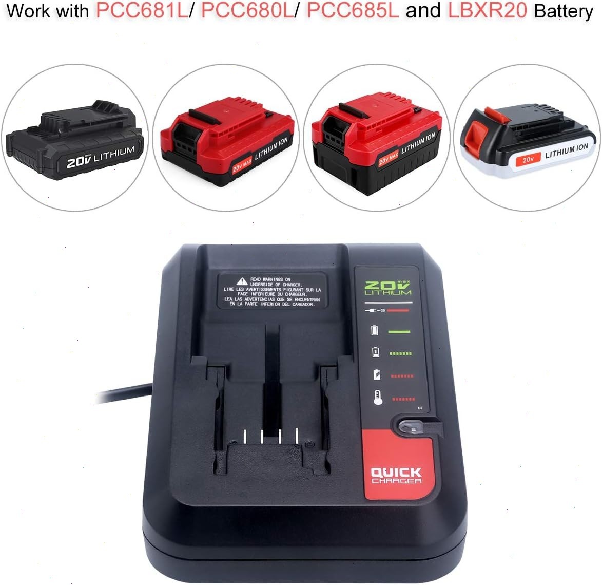2PACK for PORTER CABLE 20V 20 Volt Lithium Battery / Charger Max PCC680L PCC685L