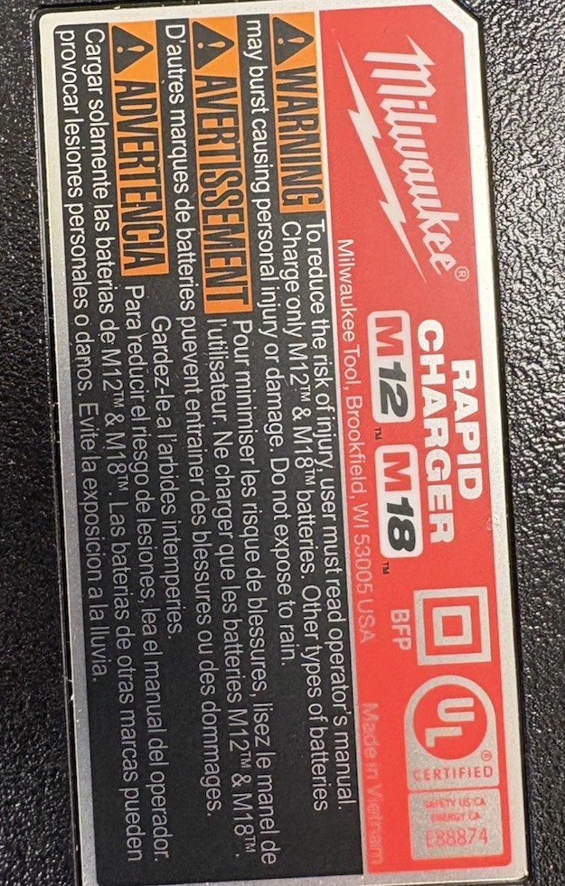 Milwaukee Rapid Charger M12 and M18 Multi-Voltage, 48-59-1808