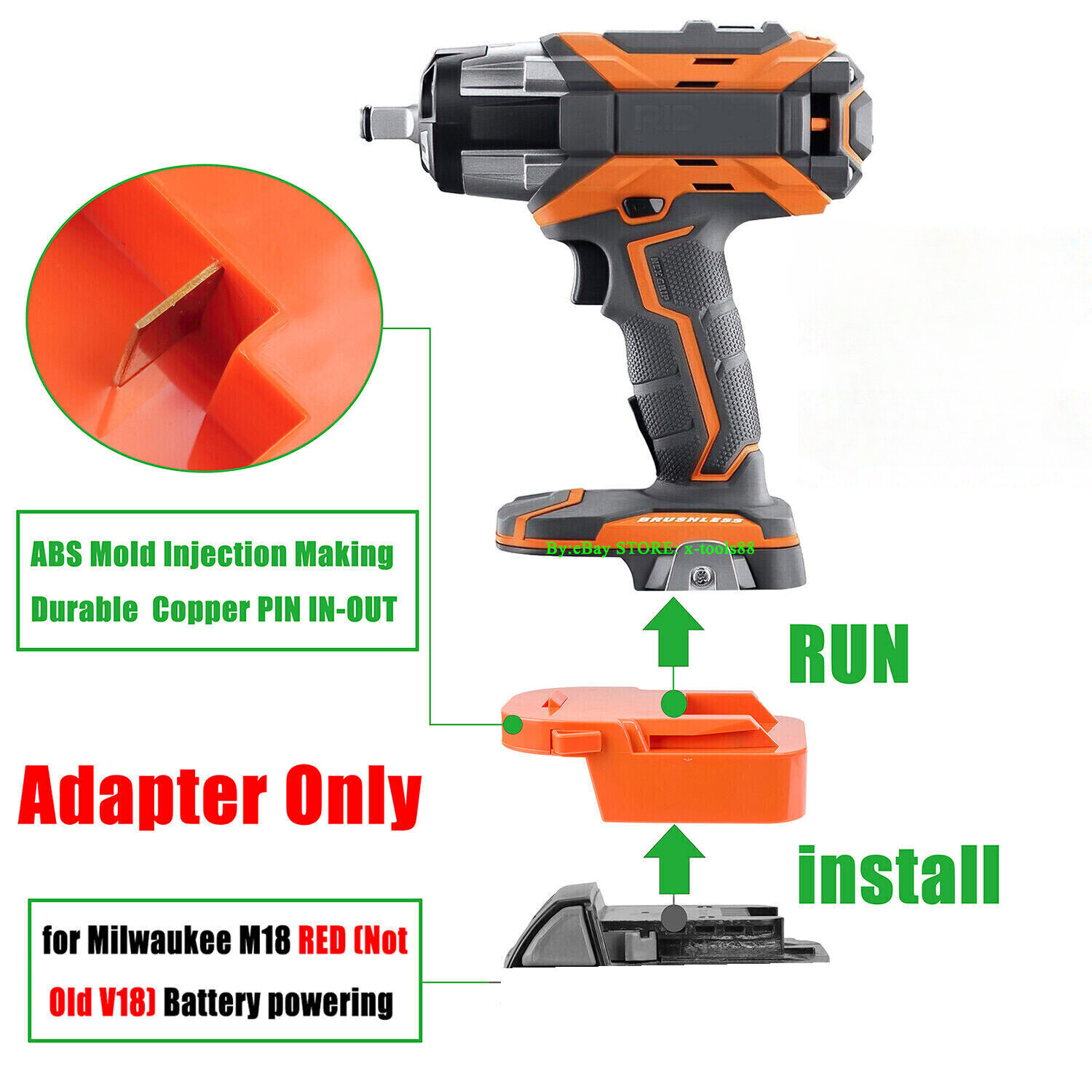 1x for Milwaukee M18 Li-Ion Battery To fits Ridgid 18V Tool Adapter-Adapter Only