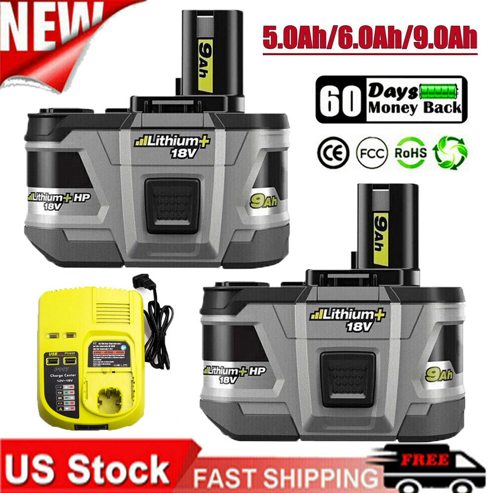 For RYOBI 18V 5Ah 7Ah 9Ah P108 P109 High Capacity Li-ion Battery or P117 Charger