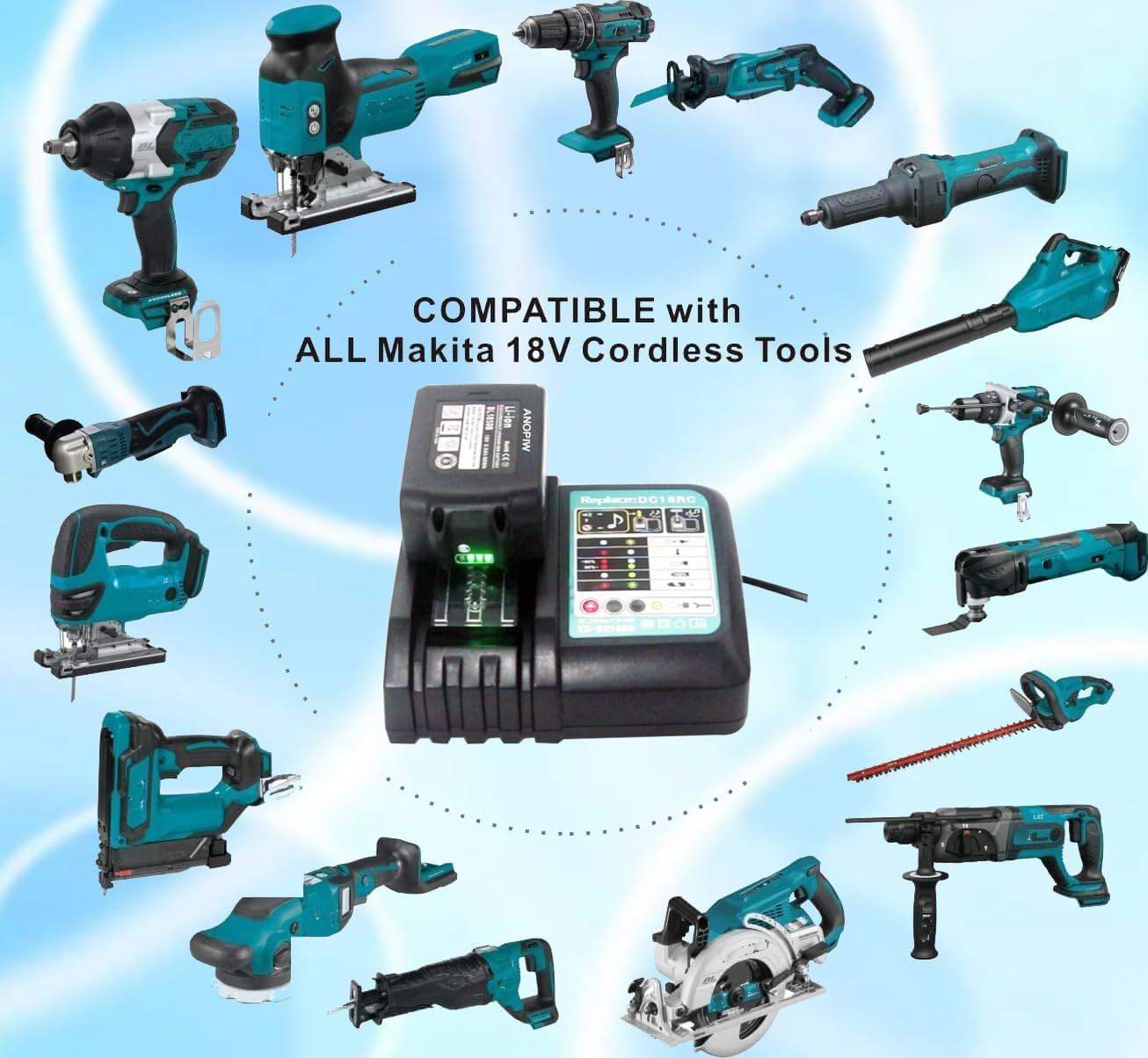 Cargador Makita DC18RC compatible con baterías LXT 14-18V