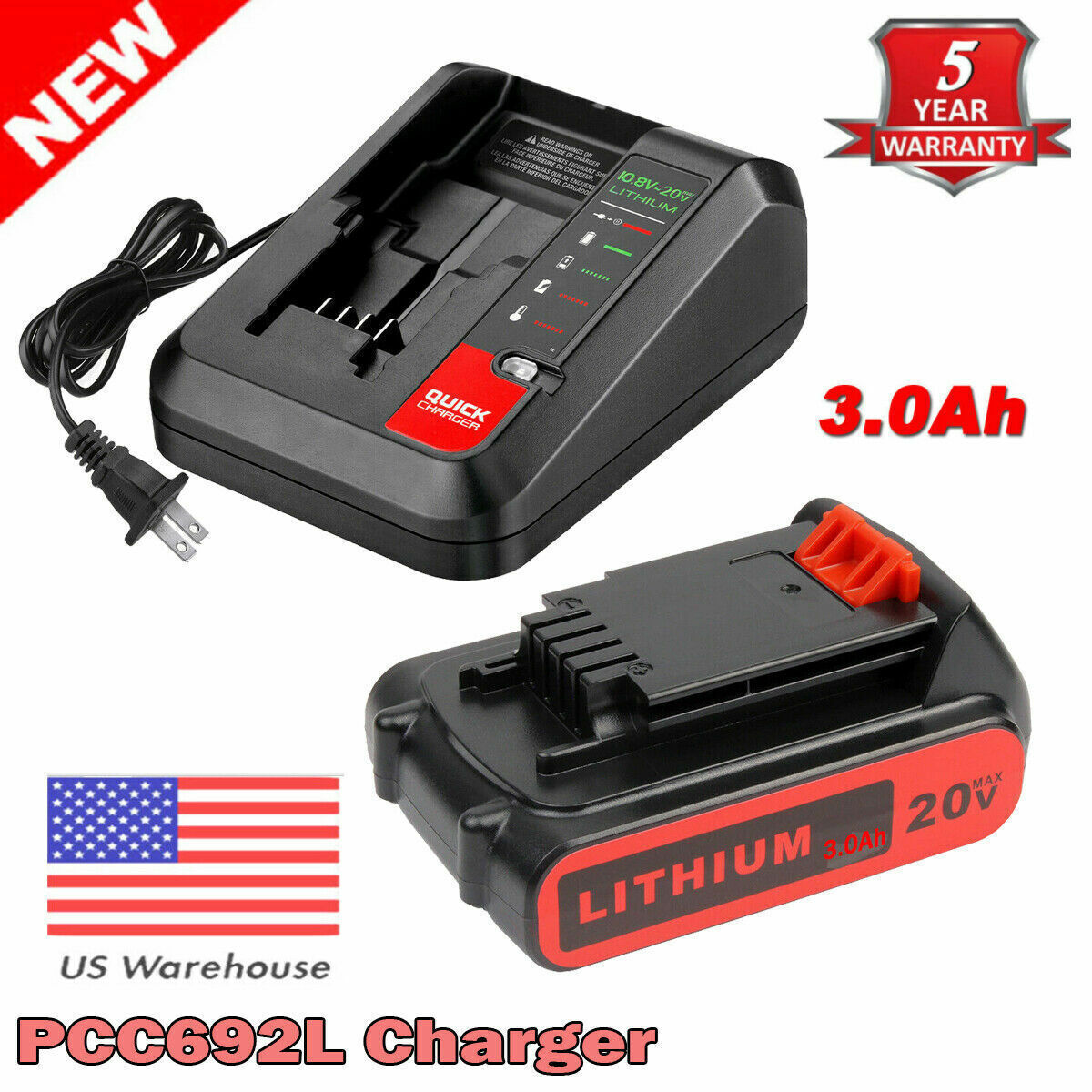 2) 20V 6.0Ah For Black and Decker 20 Volt Lithium Battery LBXR20 LST220 LBX20 US