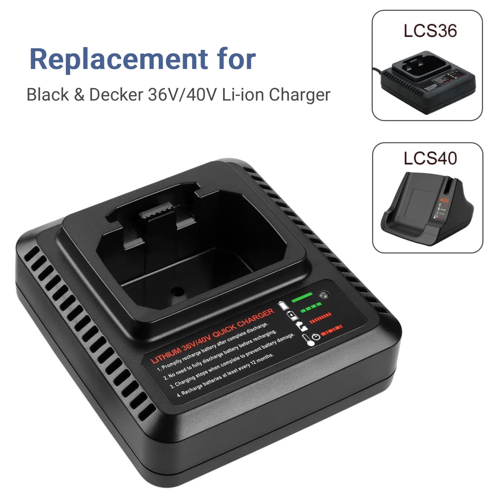 Replace Black & Decker Charger LCS36 LCS40 Compatible with 36V/40V Battery
