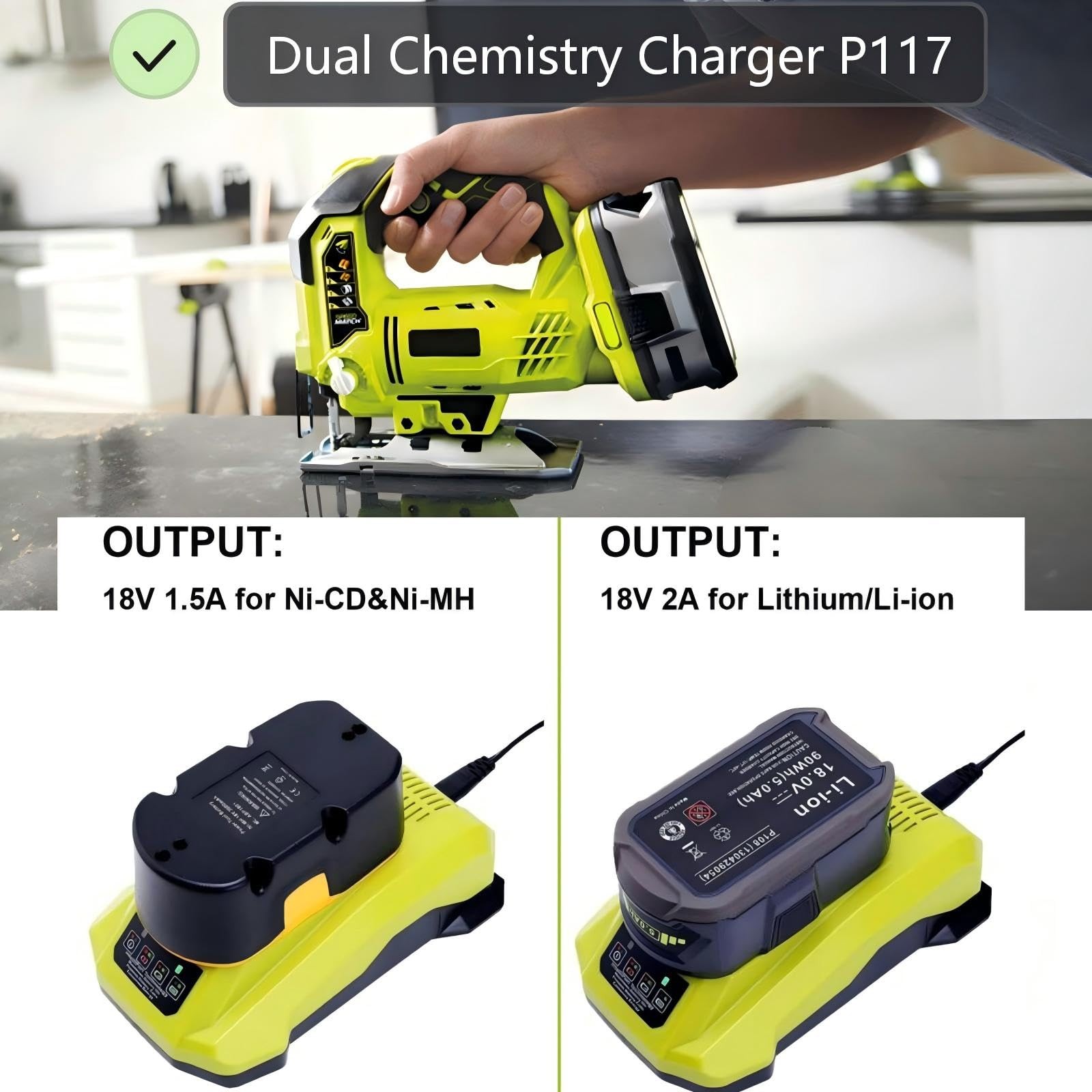 P117 18V Battery Fast Charger Compatible with Ryobi