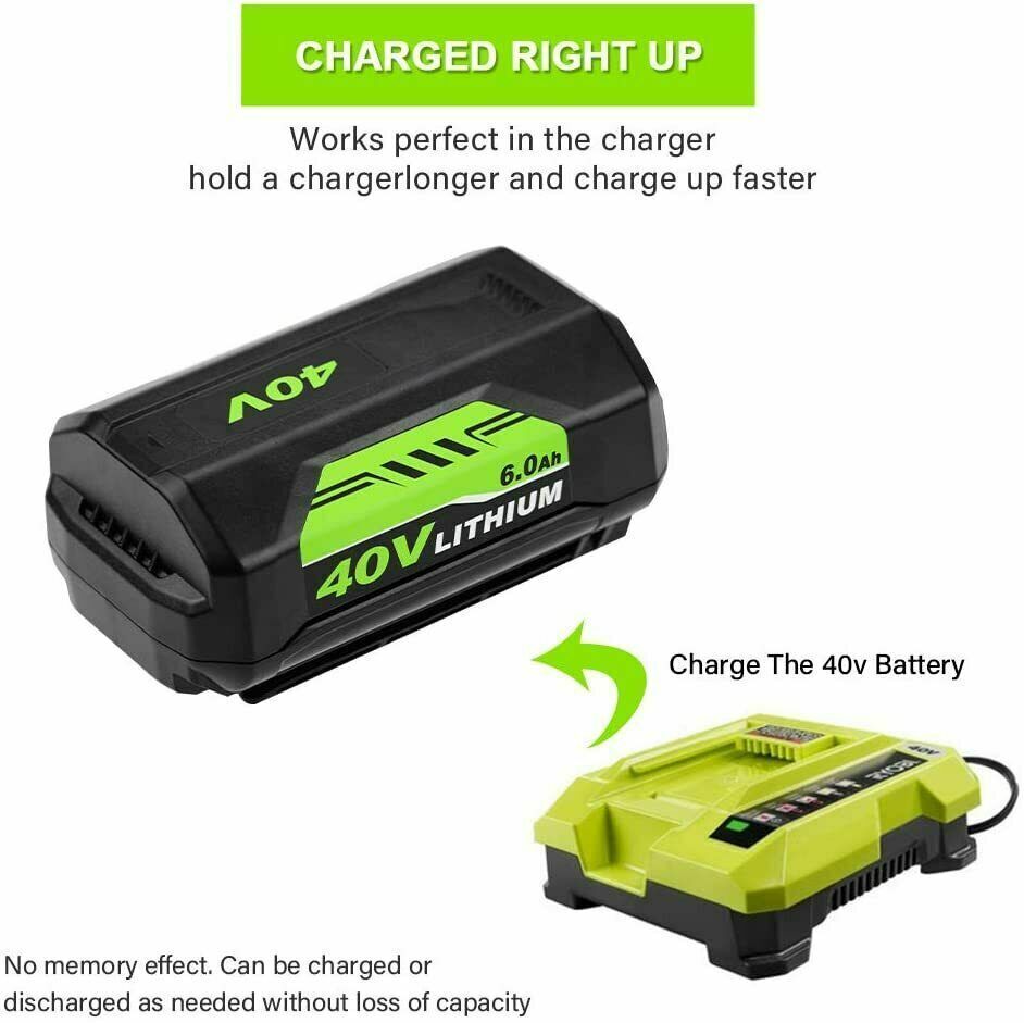 8.0Ah Battery 40 Volt for Ryobi 40V Lithium OP40602 Battery with LED / Charger
