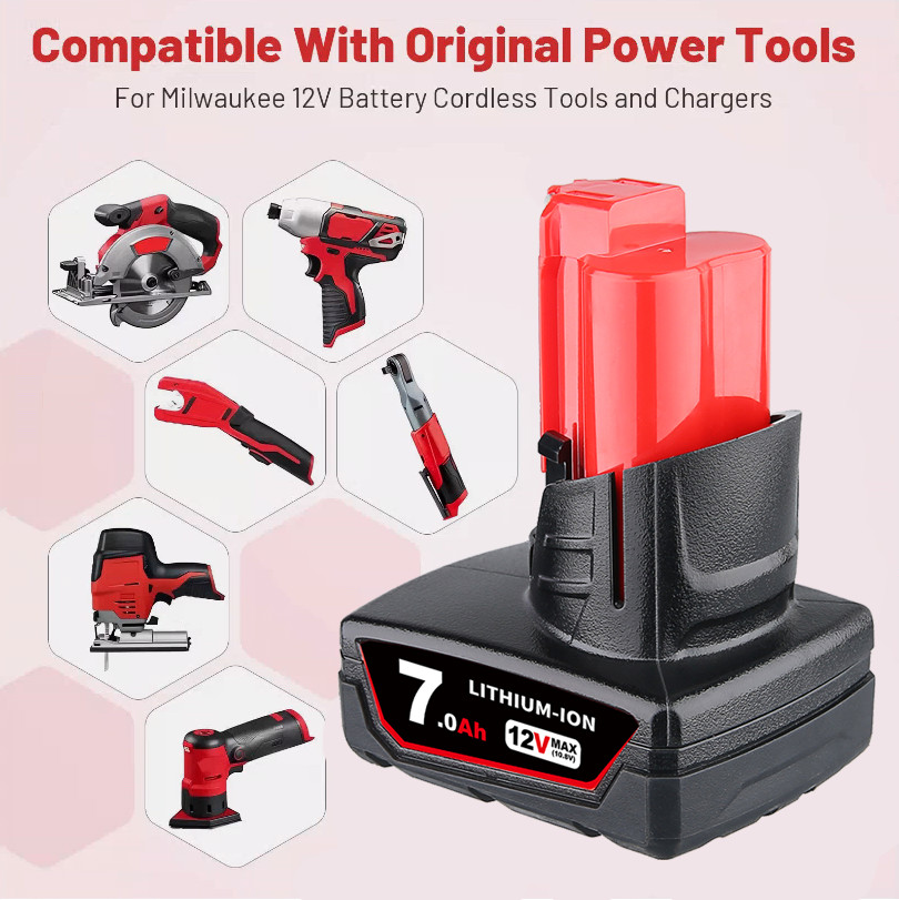 7.0Ah Battery Replacement for Milwaukee M-12 Battery 12V Lithium Ion 48-11 US