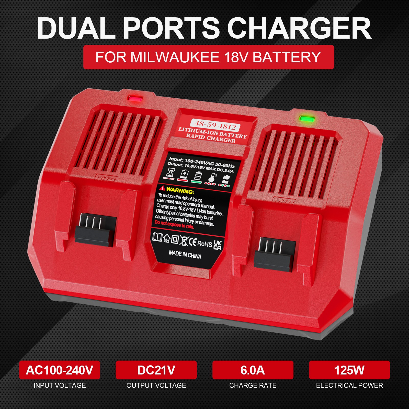 2 Pack 18V 8.0Ah Li-Ion Battery and Charger kit For Milwaukee M-18 4811-1862