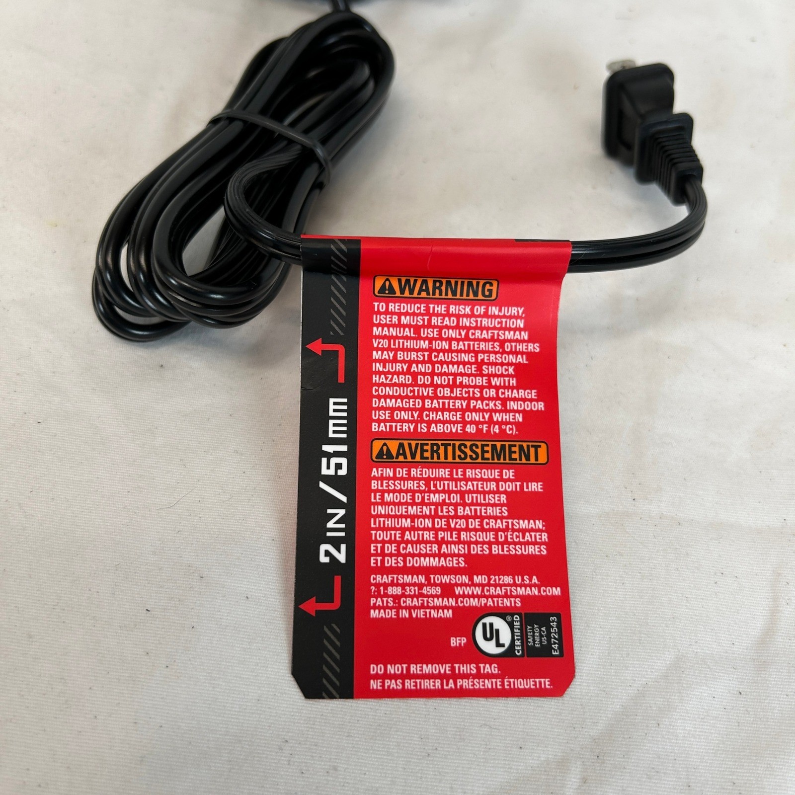Craftsman CMCB101 V20 Lithium Ion Battery Charger 120V AC 1.25A Output Black Red