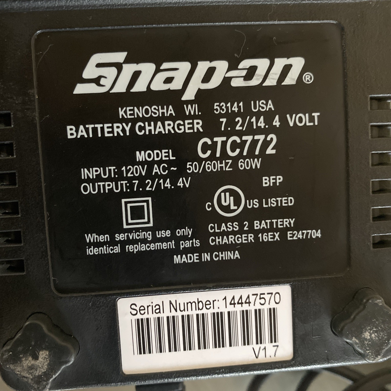 Snap-on CTC772 Lithium Battery Charger 7.2V 14.4V