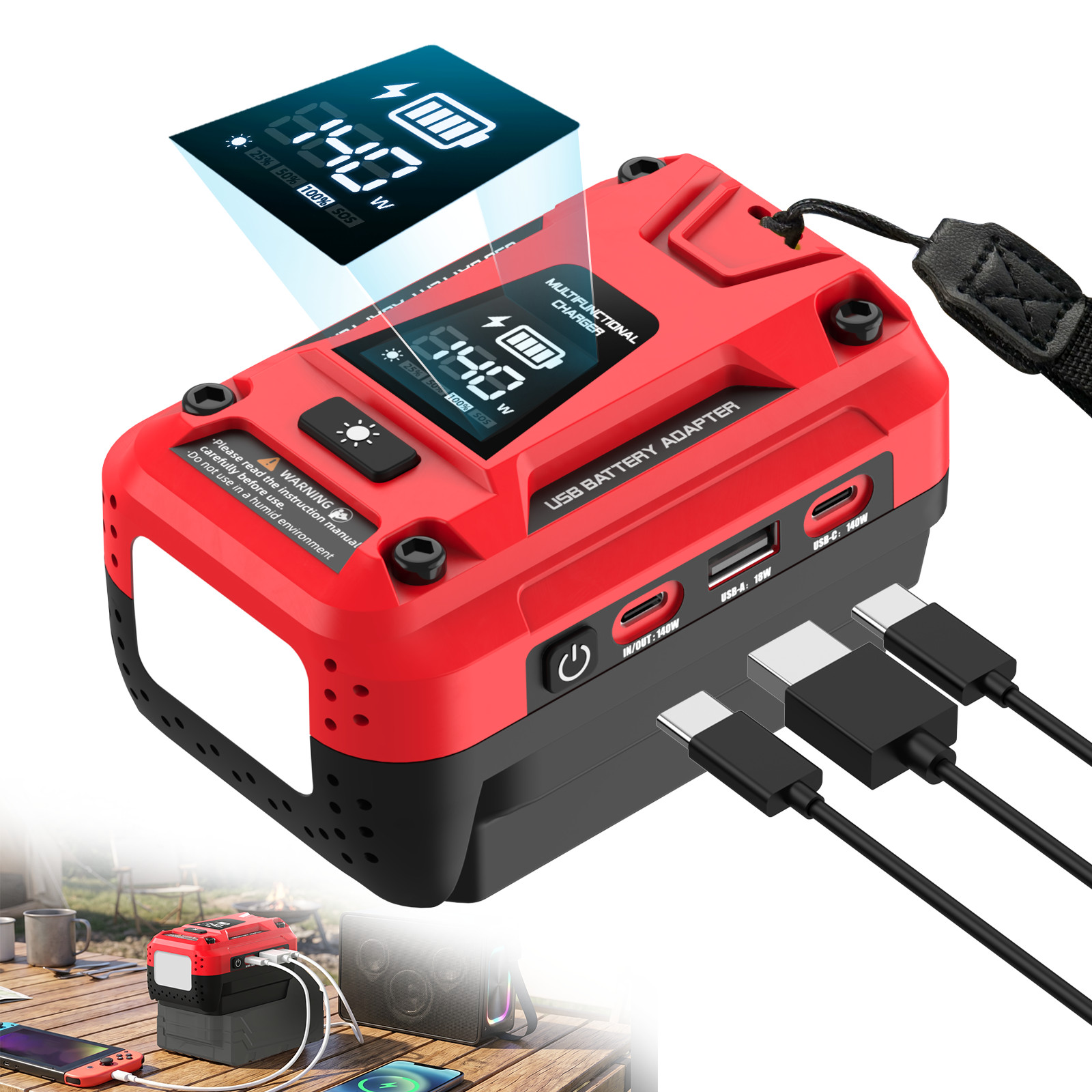 Portable Multi-Function Battery Charger for Milwaukee 18V Battery USB-C Adapter