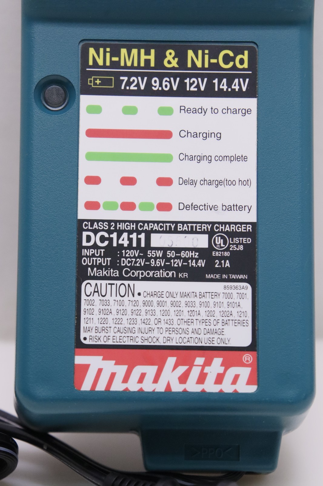 MAKITA NiMH NiCD Battery AC Charger Supply Model No. DC1411 Output DC 7.2V-14.4V