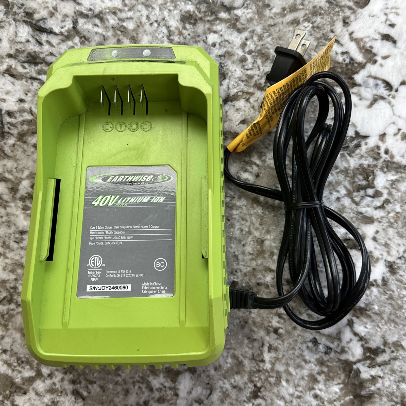 Genuine Earthwise CHL80040 40 Volt Lithium Ion Class 2 Battery Charger 40v OEM