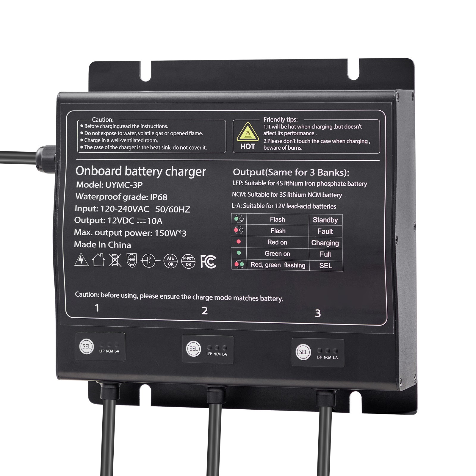 3-Bank 10A 12V Smart Marine Battery Charger Onboard IP68 Waterproof Boat RV