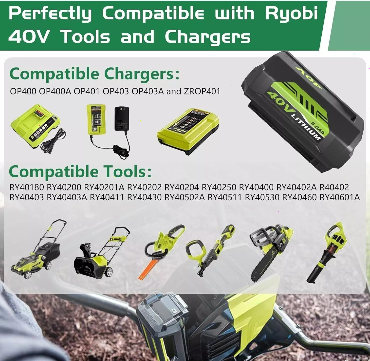 For Ryobi 40V 8.0AH Battery & Charger Lithium-Ion 40-Volt With LED OP4060 OP4026