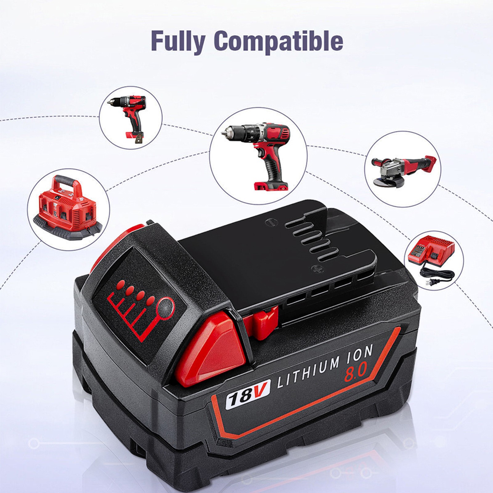 2 Pack 18V 8.0Ah Li-Ion Battery and Charger kit For Milwaukee M-18 4811-1862