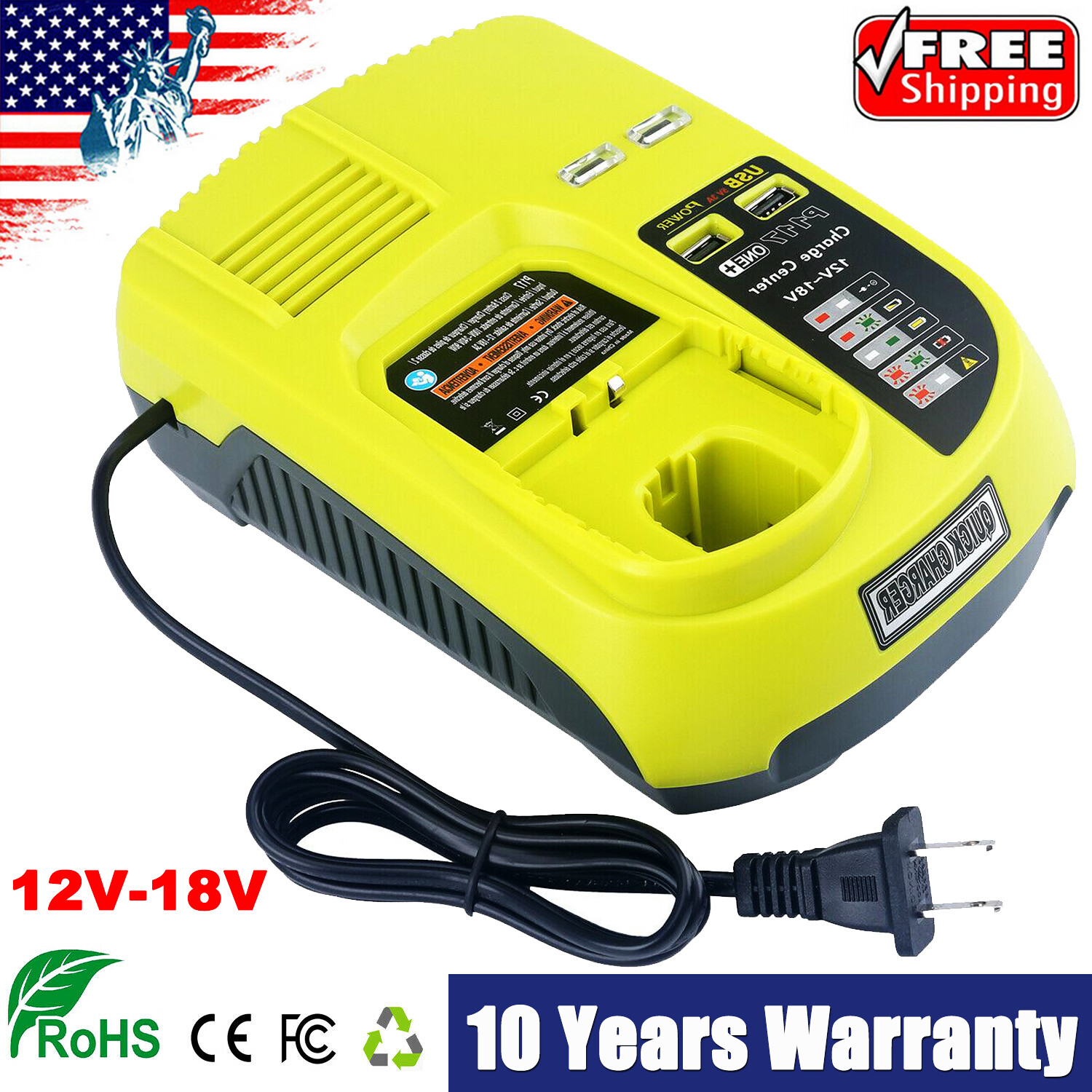P117 Battery Charger For RYOBI One Plus High Capacity 18Volt Lithium-Ion P108
