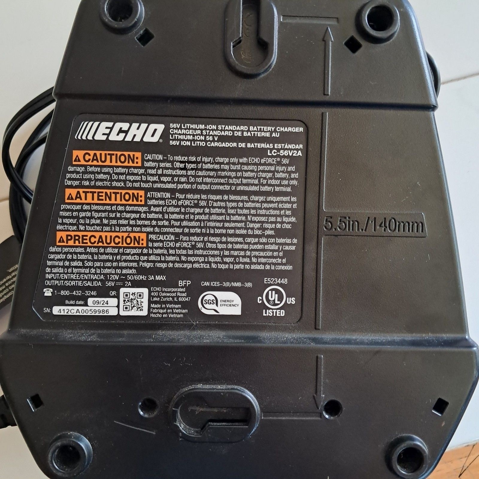 Echo 56V eForce Lithium-Ion Battery Charger LC-56V2A