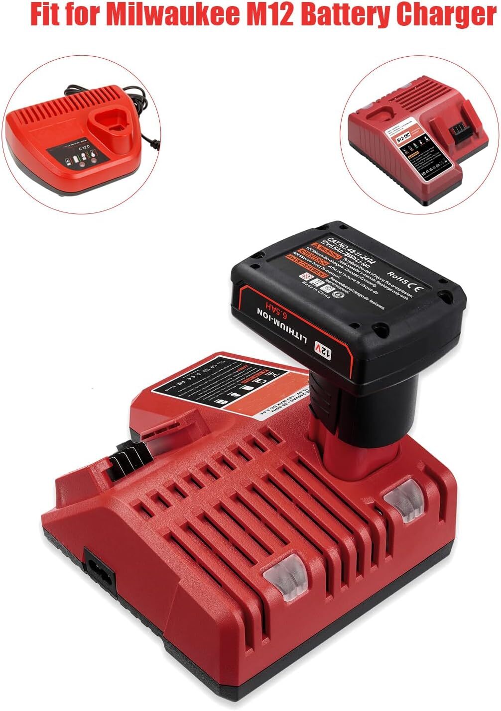 4Pack 6.5Ah Battery For Milwaukee for M12 LITHIUM Extended Capacity 48-11-2460