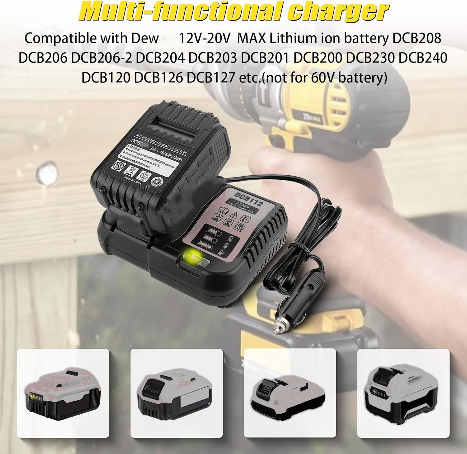 Car Charger Replacement for Dewalt 20V Battery, DCB112 Charger with Vehicle 12V