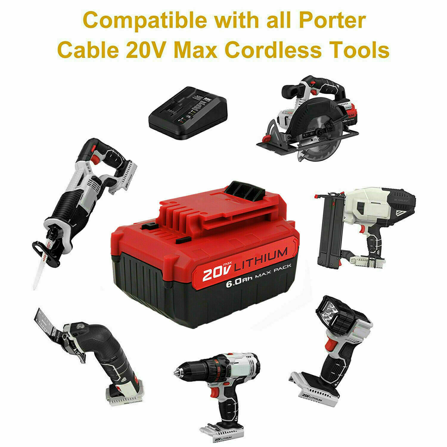 Pack For Porter Cable Pack 20V 8.0Ah PCC671B PCC620B 20Volt Battery Lithium-Ion
