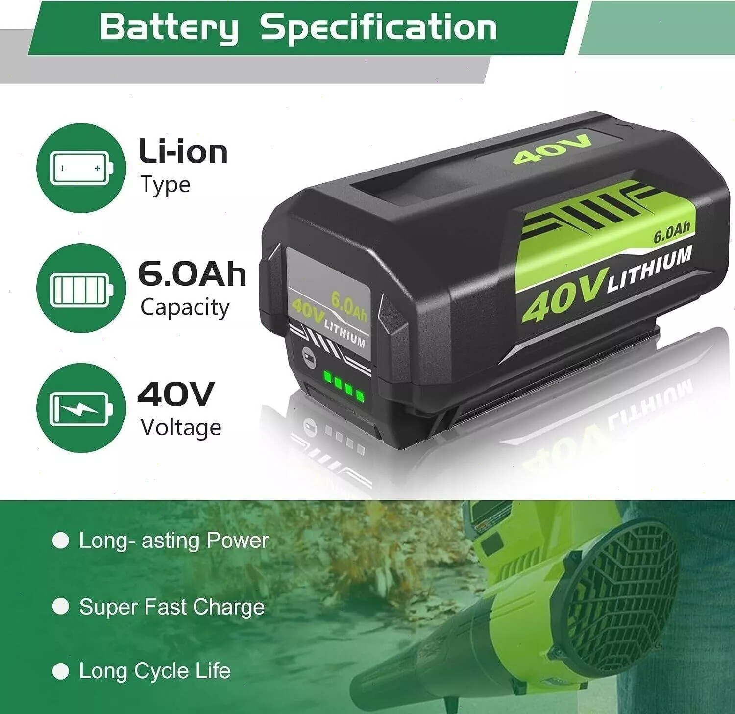 8.0Ah Battery 40 Volt for Ryobi 40V Lithium OP40602 Battery with LED / Charger