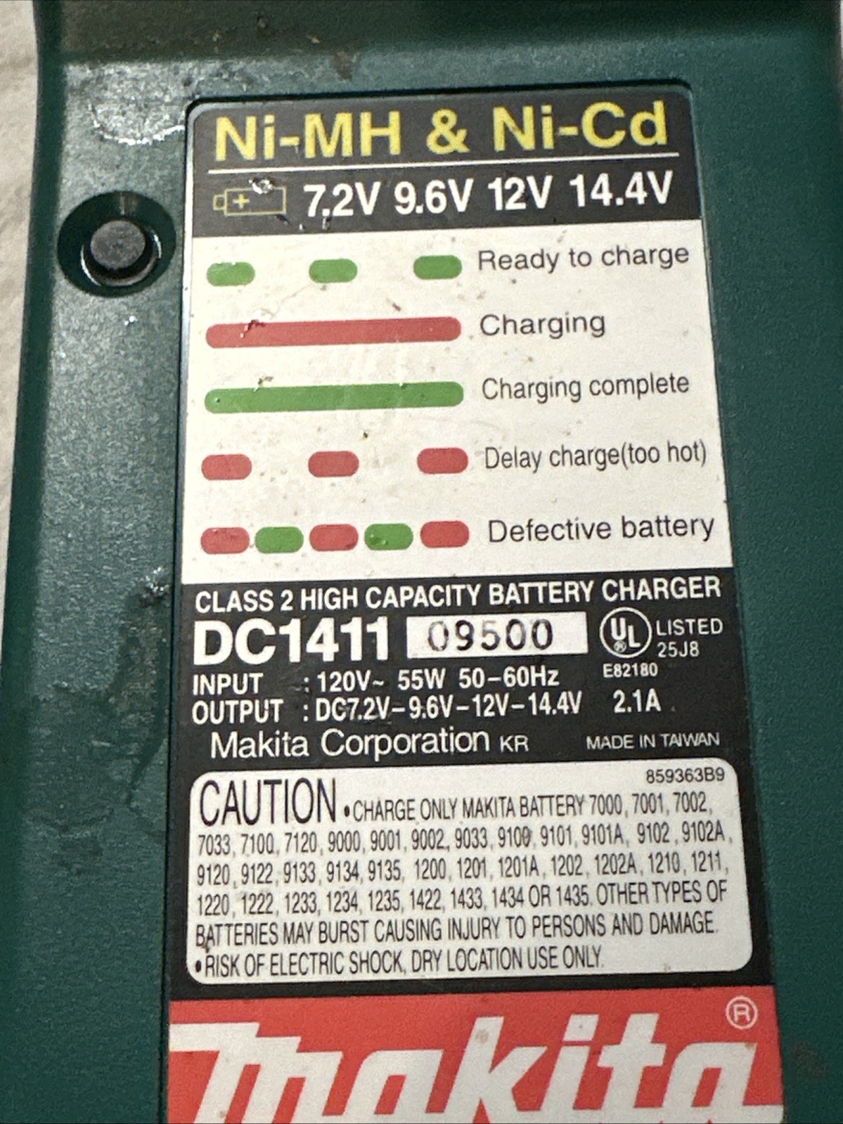 Makita DC1411 Battery Charger Ni-MH Ni-Cd, 7.2V 9.6V 12V 14.4V