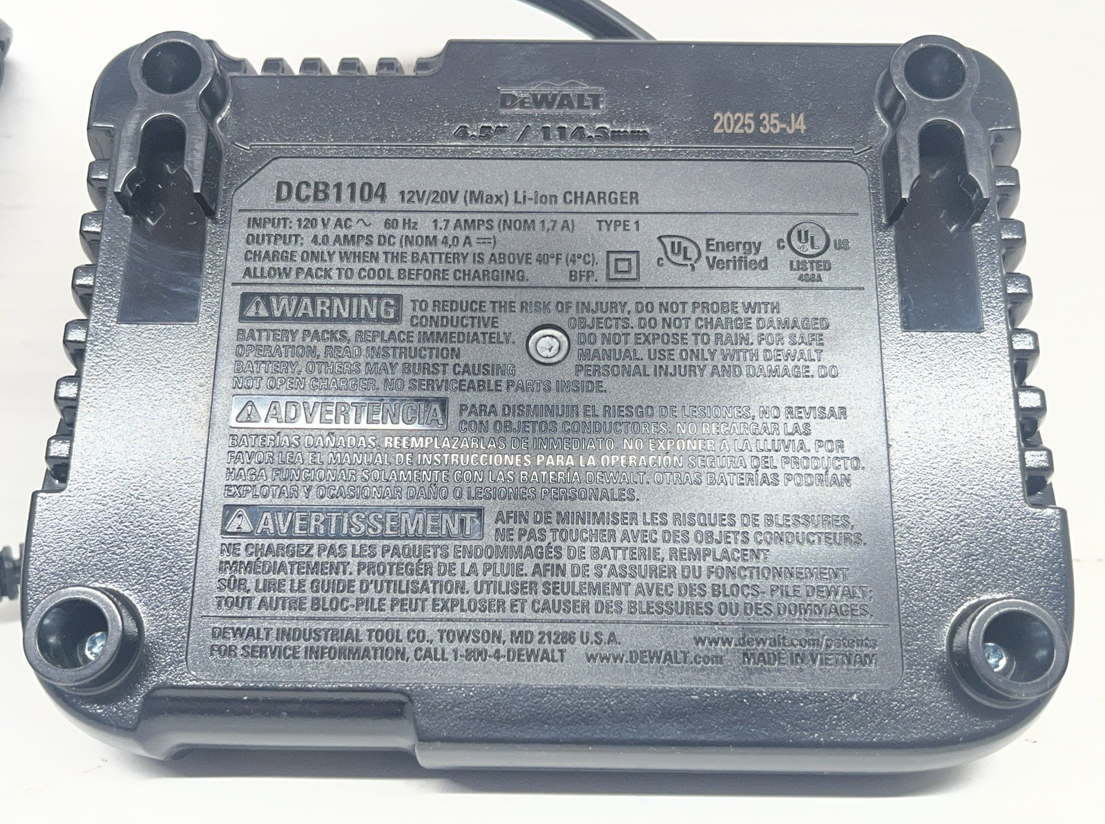 DEWALT DCB1104 12V/20V Lithium-Ion Battery Charger, Black, 1-Bay