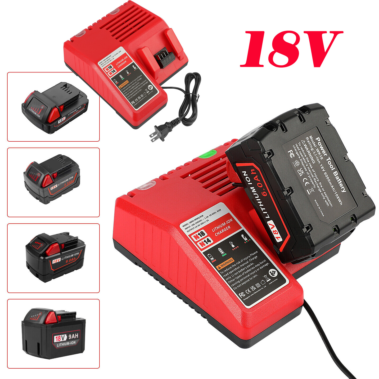 Battery Charger For Milwaukee for M18 18V 48-59-1812 Lithium 1860 48-11-1860 USA