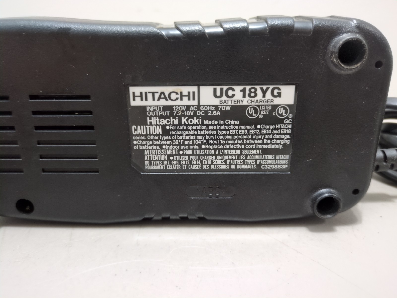 Hitachi UC18YG 7.2V, 9.6V, 12V, 14.4V 18V Battery Charger Genuine