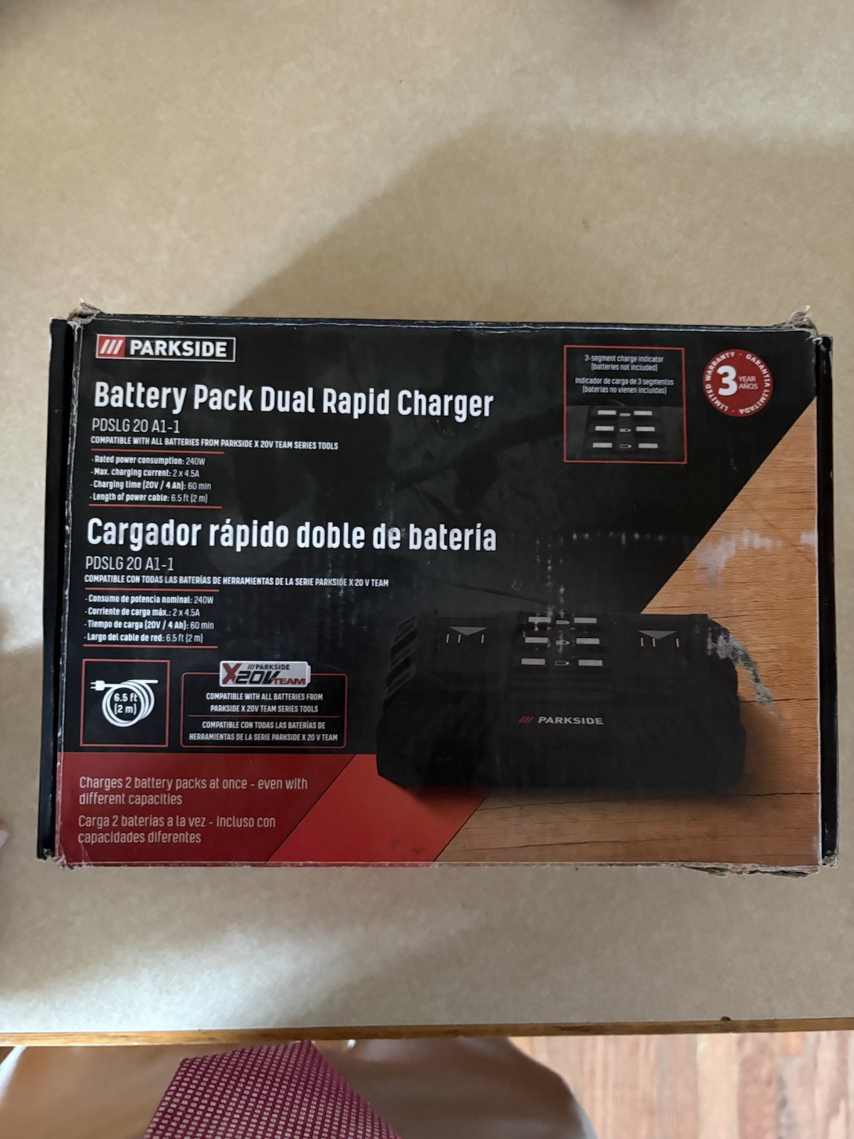 Parkside Battery Pack Dual Rapid Charger (Model: PDSLG 20 A1-1).