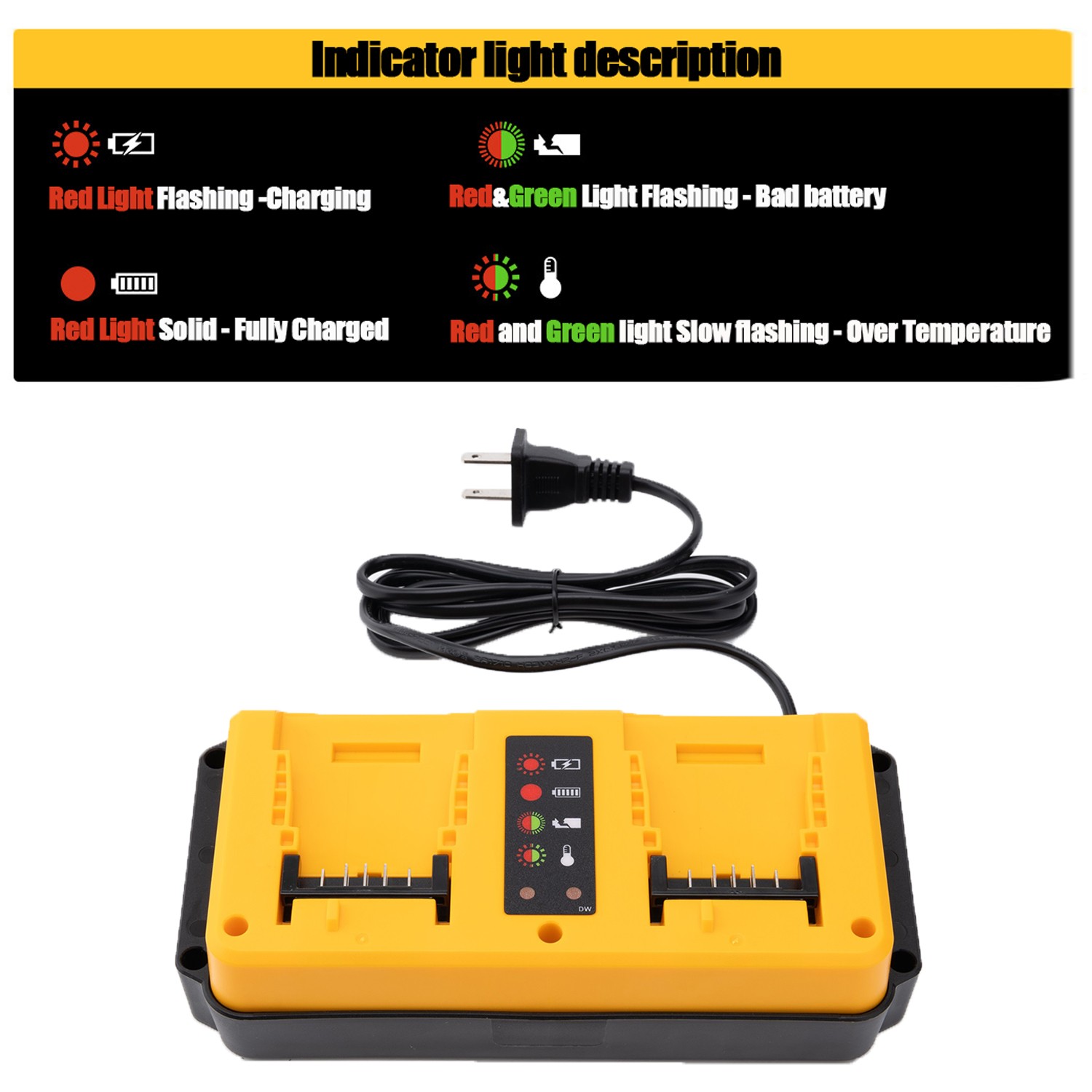 2-Port Battery Charger Replacement for Dewalt 20V Li-ion Battery Charging