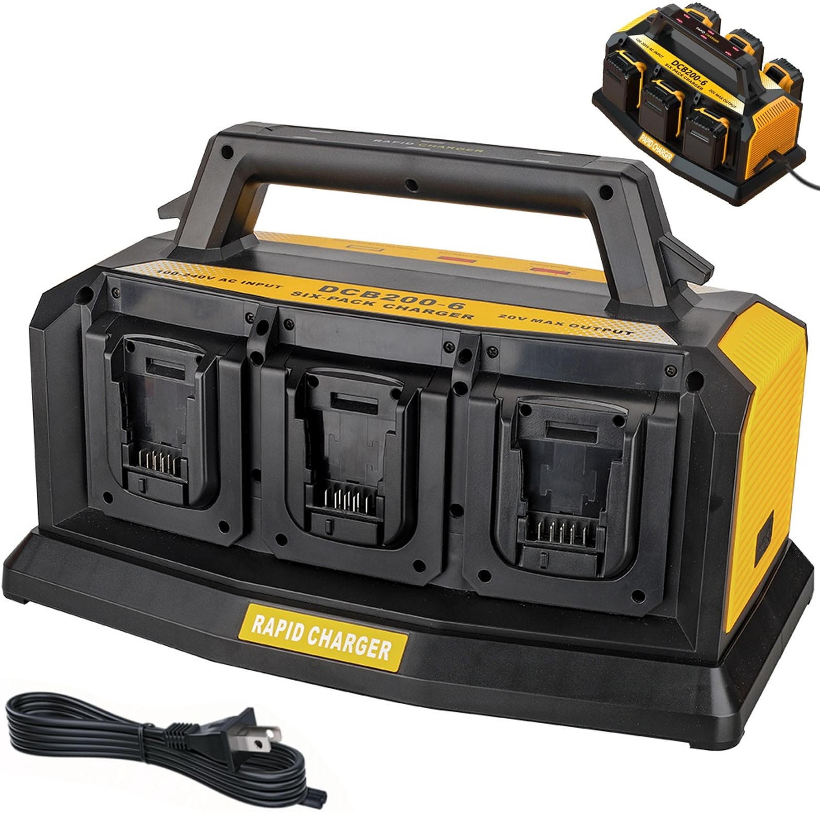 6-Ports Multi Simultaneous Rapid Charger Fast Charger for Dewalt 20V/60V Battery