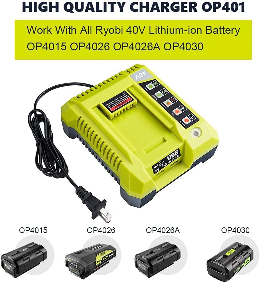 40V Battery Charger for Ryobi Li-ion Battery OP40261 OP4060 OP4050 OP4015 OP4026