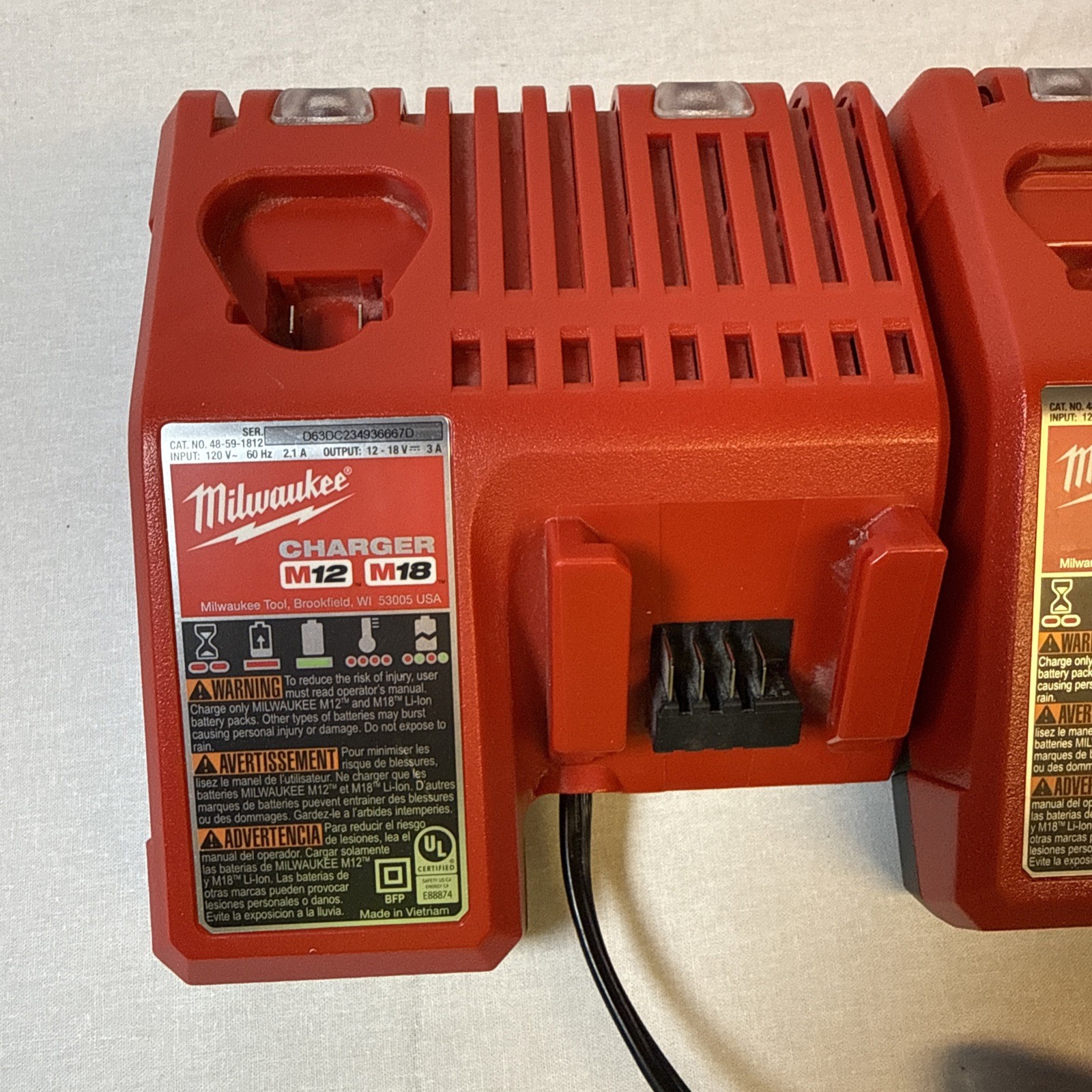 Milwaukee Battery Charger LOT OF 2 48-59-1812 M12 & M18 18V Genuine Milwauke-NEW